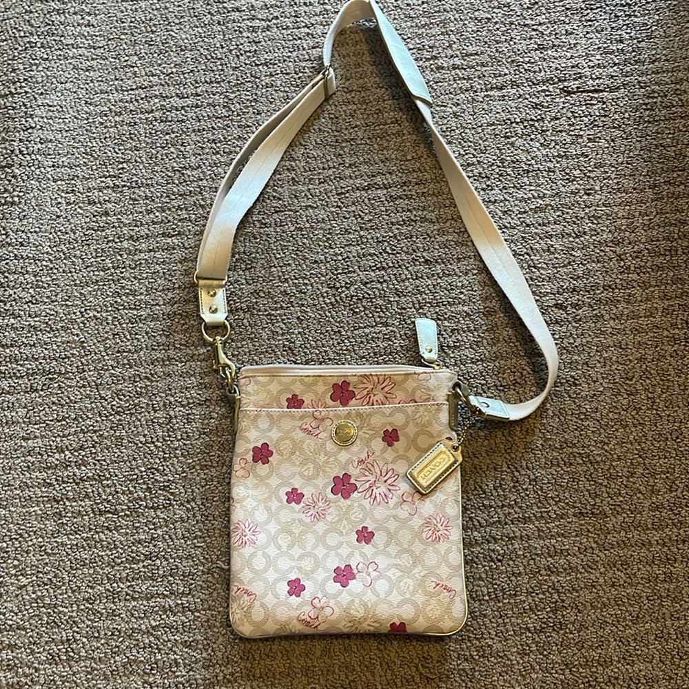 Coach Shoulder Bag Floral Print Leather